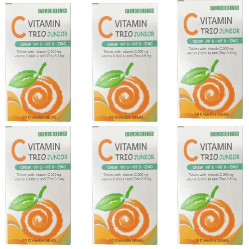 ויטמין C | טריו צעירים | מכיל בנוסף ויטימין D ואבץ | מבצע שישיה | מכיל 60 טלביות ללעיסה | פלוריש הדס | Floris Hadas