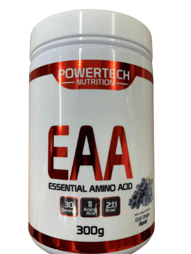 חומצות אמינו | אסנטל אמינו אסיד | תוסף תזונה | אבקה להכנת משקה | בטעם ענבים | 300 גרם | EAA פאוורטק | Powertech