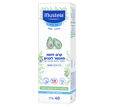 קרם לחות מועשר לפנים | עור רגיל | מעשיר בלחות ומגן על העור | מכיל אבוקדו אורגני | לשימוש מגיל לידה | 97 רכיבים ממקור טבעי | מכיל 40 מל | מוסטלה | Mustela