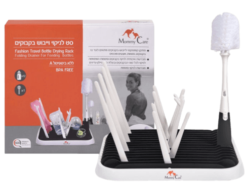 מאמי קר | מתקן עם מברשת לניקוי וייבוש בקבוקים | שחור לבן |