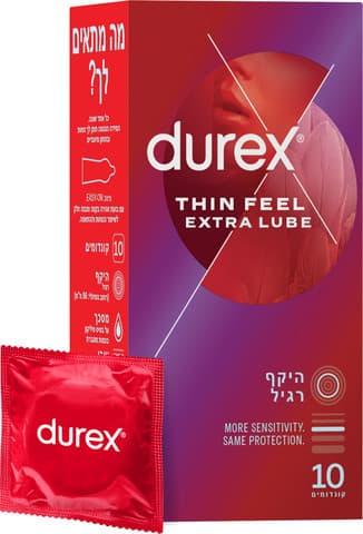 קונדומים דורקס Thin Feel - Extra Lube | מכיל 10 יחידות | דורקס | Durex
