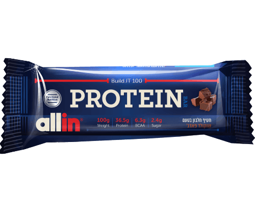 חטיף חלבון בטעם שוקולד פאדג | 100 גרם | 365 גרם חלבון | אול-אין | ALLIN