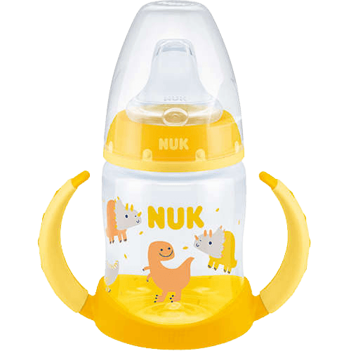 בקבוק אימון פיירסט צויס NUK FIRST CHOICE | מכיל 150 מל | 6-18 חודשים | צהוב דינוזאור | נוק | NUK