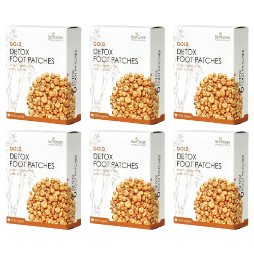 מארז שישיה | גולד דיטוקס פווט פאטצס | Gold DETOX FOOT PATCHES | פדים לניקוי רעלים | מהדורת הזהב | 100 אורגני | מכיל תערובת של צמחים ביו גרין | Bio Green