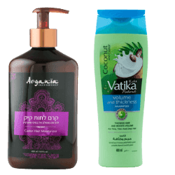שמפו איכותי וטיקה | מכיל 400 מל | בתוספת קוקוס חינה ושמן קיק | | קרם לחות לשיער על בסיס שמן קיק | מבית ארגניה | מכיל 400 מל