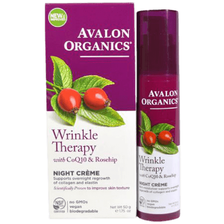 קרם לילה לטיפול בקמטים | 50 גר | מועשר בשמן פרי הורד | COQ10 | אבלון אורגניקס | AVALON ORGANICS