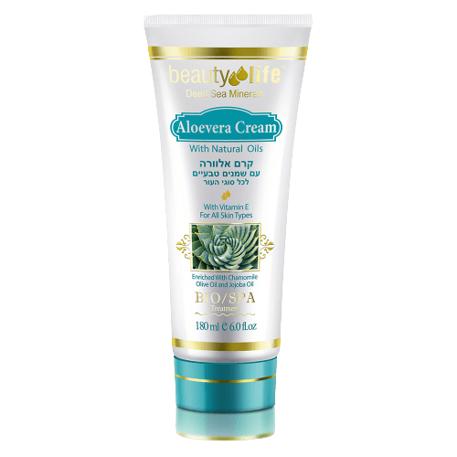 קרם אלוורה | מכיל 180 מל | מרכך את העור | מכיל תמצית קמומיל ויטמינים A ו-E | ביוטי לייף | Beauty Life