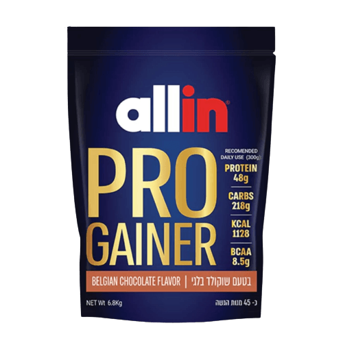 פרו גיינר | בטעם שוקולד בלגי | מכיל 45 מנות הגשה | תוסף תזונה | אול-אין | ALLIN