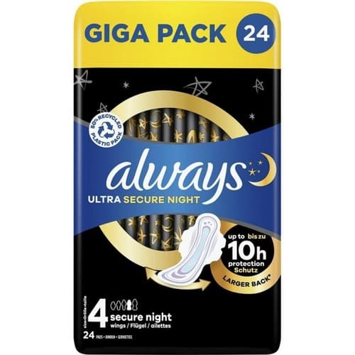 תחבושות אולטרה עם כנפיים לילה | אולוויז | מידה 4 | מכיל 24 יחידות אולוויז | always