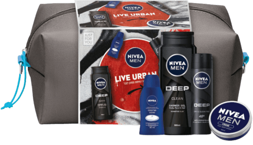 מארז טיפוח ניוואה | תיק רחצה מכיל - גל רחצה דאודורנט ספריי דיפ קרם רב שימושי קרם רחצה | ניוואה | NIVEA