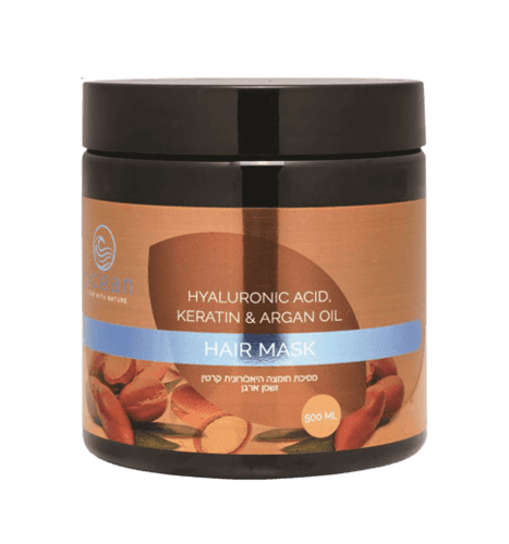 מסיכת שיער חומצה הילארונית קרטין ושמן ארגן | אושן | 500 מל