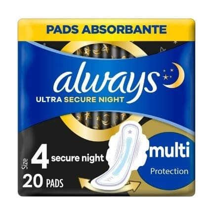 תחבושות אולטרה עם כנפיים לילה בטוח | 20 פדים | רמת ספיגה 4 | ULTRA SECURE NIGHT | אולוויז | always