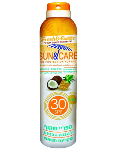 ספריי שקוף להגנה גבוהה מקרני השמש | 200מל | SPF30 | עמיד במים | ללא פרבנים | בניחוח אננס וקוקוס אקזוטי | Sun Care