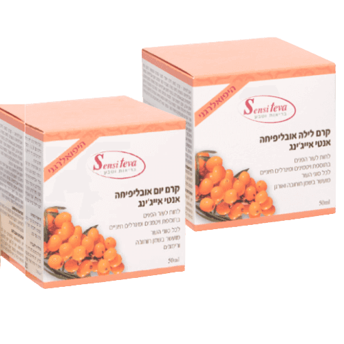 סנסי טבע | קרם יום אבוליפיחה | אנטי אייגינג | מכיל 50 מל | פלוס קרם לחות לילה לפנים | אנטי אייגינג אובליפיחה | מכיל 50 מל | סנסי טבע סנסי טבע | Sensi Teva