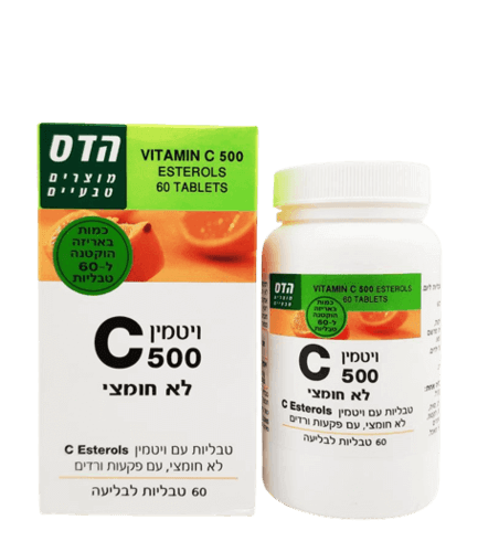 ויטמין 500 C לא חומצי | 60 טבליות לבליעה | לשמור במקום קריר ויבש לאחר פתיחה | פלוריש הדס | Floris Hadas