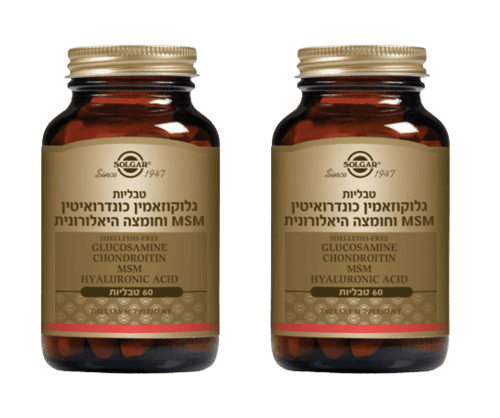 גלוקוזאמין כונדרואיטין | MSM | חומצה היאלורונית | מכיל 120 טבליות | מבצע זוג | סולגאר | Solgar