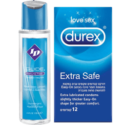 ג'ל סיכוך על בסיס מים Glide ID | מבית גלייד | 130 מ"ל | קונדומים דורקס | 12 יחידות | Extra Safe דורקס | Durex