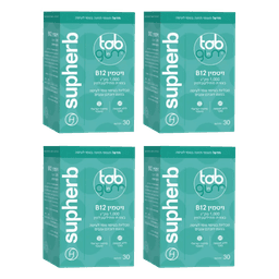 מבצע רביעייה | ויטמין B12 בגומי לעיסה | בצורת מתילקובלמין | במינון 1000 מקג | מכיל 30 יחידות | טעם דובדבן ענבים | סדרת טאב אין גאם | Tab In Gum | סופהרב | SUPHERB