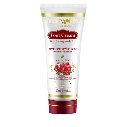 ארומה | קרם רגליים | עם תמצית רימונים | 180מל | מרכך את העור ומזין אותו ברכיבים חיוניים | בתוספת מינרלים מים המלח | הענקת מראה עור בריא וחיוני ארומה דד סי | Aroma Dead Sea