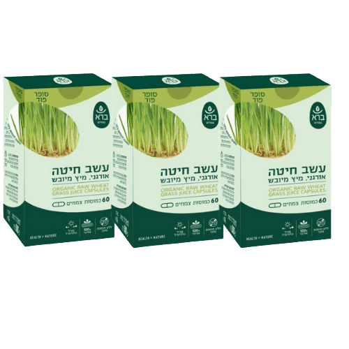 ברא צמחים | מבצע שלישיה | עשב חיטה אורגני | מיץ מיובש | 60 כמוסות צמחים ברא צמחים | BARA