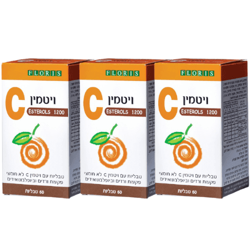 ויטמין C | לא חומצי | אסטרול 1200 מג | מבצע שלישיה | מכיל 60 טבליות | פלוריש הדס | Floris Hadas