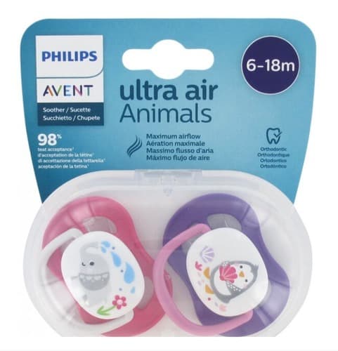 זוג מוצצים אבנט אולטרה אייר AVENT Ultra air animals | לגילאים 6-18 חודשים | פיליפס | PHILIPS