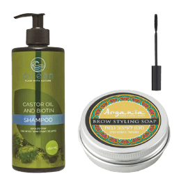 שמפו | שמן קיק וביוטין | לחיזוק שיב השערה ושיפור המראה שלה | מכיל 450 מל | פלוס | סבון לעיצוב גבות | מועשר בשמן קיק