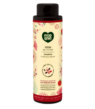 שמפו לשיער רגיל עד שמן | עגבניות סלק ופלפל אדום | מכיל 500 מל | אקולאב | EcoLove