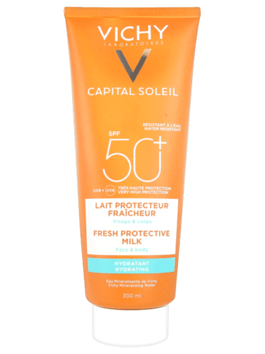 תחליב להגנה מפני נזקי השמש | SPF 50 | מתאים לפנים ולגוף | מכיל 300 מל | וישי | Vichy