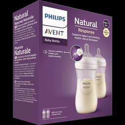 2 בקבוקי האכלה עם פטמת התגובה הטבעית | ללא BPA וחומרים מסוכנים אחרים | בקבוק מכיל 260 מל פיליפס | PHILIPS