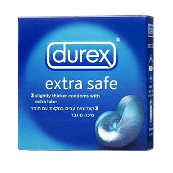 Extra Safe - קונדומים עבים במקצת עם חומר סיכה מוגבר - 3 יח | durex דורקס | Durex