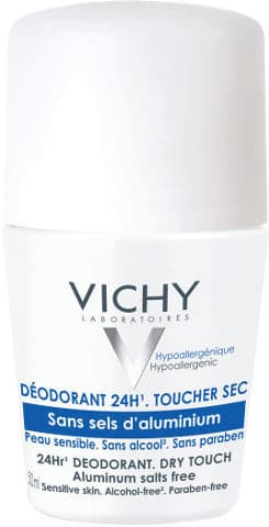 דיאודורנט רול און למגע יבש | Dry Touch 24H | לעור רגיש | 50 מל | ללא אלומיניום | וישי | Vichy