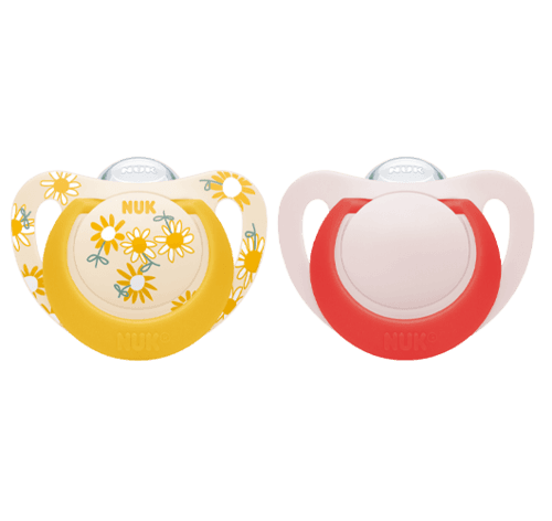 זוג מוצצי נוק סטאר NUK Star | סיליקון 6-18 חודשים | צהוב אדום | נוק | NUK