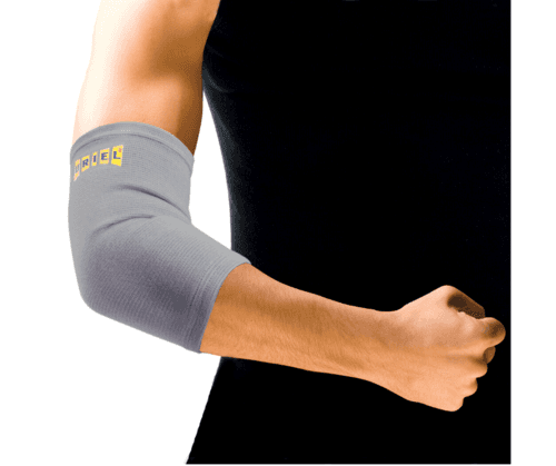מגן מרפק אלסטי אפור | שרוול לחץ לסיוע בהקלת כאבי מרפק נקע נפיחות טניס אלבו וגולפרס אלבו | מידה M אוריאל | URIEL