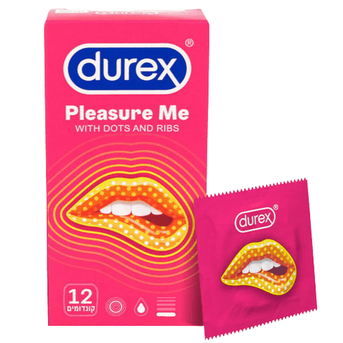 קונדומים Pleasure Me | קונדומים עם צלעות רטט ונקודות חספוס | לגירוי מוגבר | 12 יח | דורקס | Durex