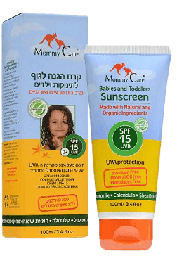 קרם הגנה אורגני לגוף לתינוקות וילדים | 100 מל | SPF 15 | מאמי קר | Mommy Care