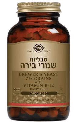 שמרי בירה | בתוספת ויטמין B12 | מכיל 250 טבליות | מתאים לצמחונים וטבעונים סולגאר | Solgar