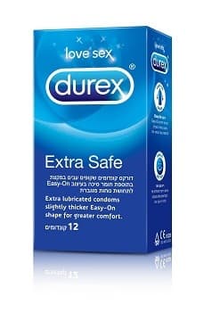 Extra Safe | קונדומים עבים במקצת | עם חומר סיכה מוגבר | 12 יח | דורקס | דורקס | Durex