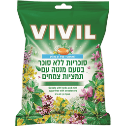 ויויל | סוכריות | טעם מנטה | עם תמציות צמחים | מכיל 60 גרם | ללא סוכר | מכיל רב כהלים