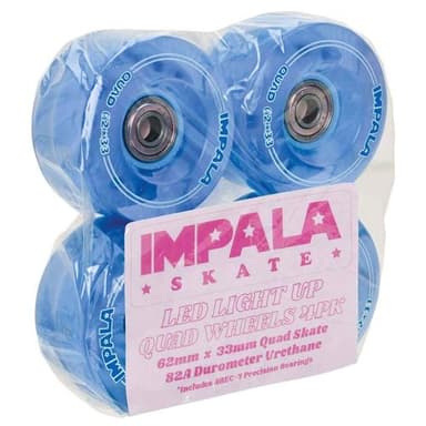 Impala Light Up Rollerskates Wheels Blue 62mm 82A 4pack - IMPALA - Rollerskate Wheels