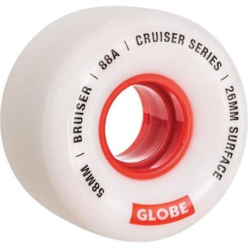 גלגלי סקייטבורד Globe Bruiser Cruiser Wheels White/Red 58mm - GLOBE - גלגלים לסקייטבורד