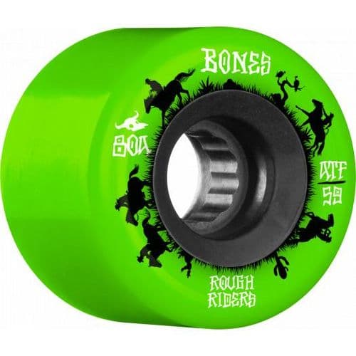 BONES ATF Rough Rider Wranglers Skateboard Wheels 59mm 80a 4pk Green בונס - Bones - גלגלים לסקייטבורד