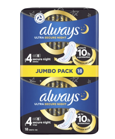 תחבושות אולטרה | עם כנפיים | לילה בטוח | אריזת גמבו | מכיל 18 יחידות |