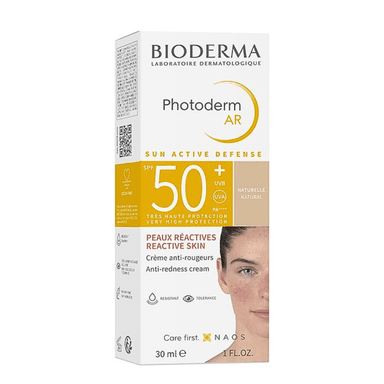 קרם הגנה גבוהה מאד לעור רגש ועדין SPF50 | נגד אדמומיות | גוון טבעי | מכיל 30 מל | פוטודרם איי אר