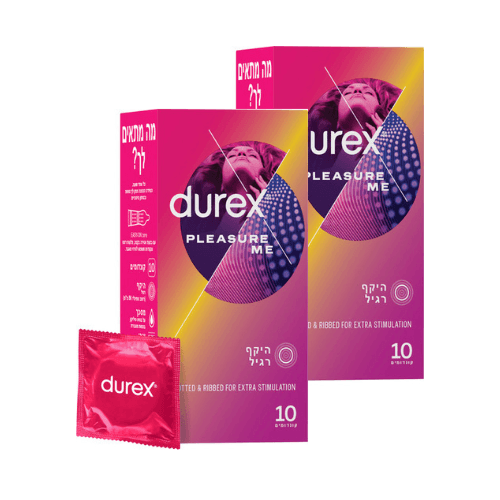 זוג קונדומים Pleasure Me | קונדומים עם צלעות רטט ונקודות חספוס | לגירוי מוגבר | סהכ 20 יח | דורקס | Durex
