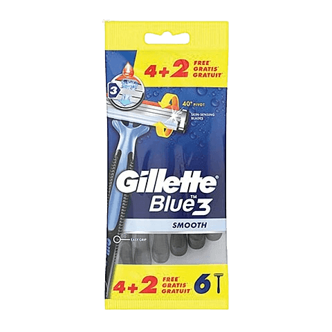 גילט בלו 3 | סמוט - SMOOTH | סכיני גילוח חד פעמיים לגברים | מארז 6 סכינים |
