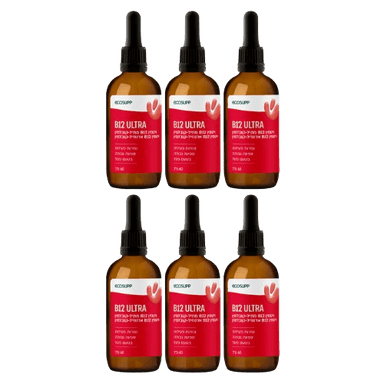 B12 ULTRA | ויטמין B12 מתיל-קובלמין ויטמין B12 אדנוזיל-קובלמין | בעל נגזרות פעילות וספיגה גבוהה | בטעם פטל | מכיל 60 מל | מבצע שישיה |