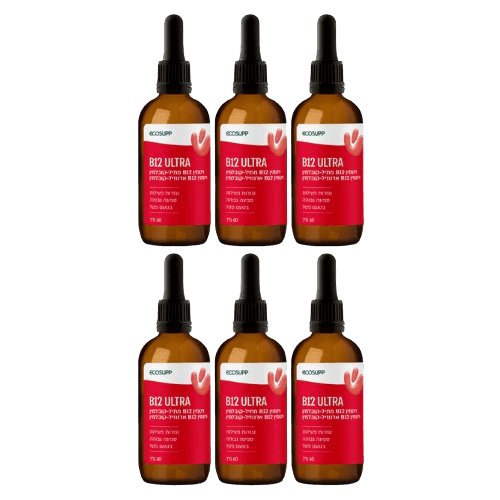 B12 ULTRA | ויטמין B12 מתיל-קובלמין ויטמין B12 אדנוזיל-קובלמין | בעל נגזרות פעילות וספיגה גבוהה | בטעם פטל | מכיל 60 מל | מבצע שישיה |