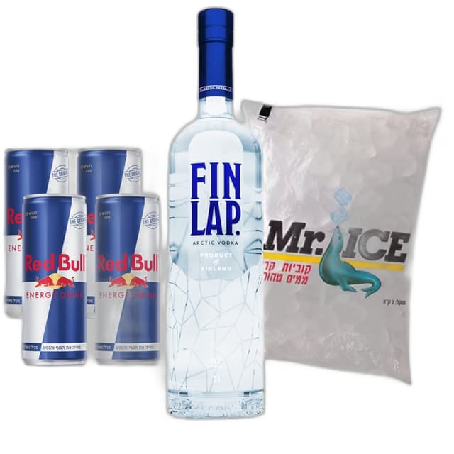 מבצע וודקה פינלאפ 1 ליטר 4 פחיות רדבול קרח
