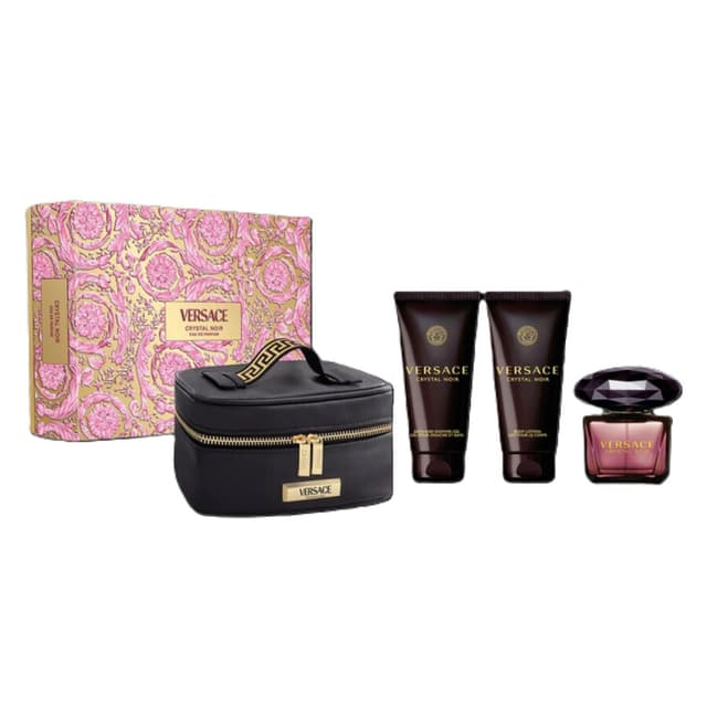 מארז לאישה ורסאצה VERSACE CRYSTAL NOIR SET 90 ML EDP BAG BODY LOTION SHWER GEL
